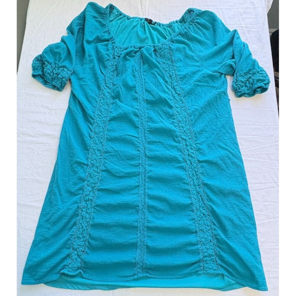 Lane Bryant Boho Tunic Dress Plus Size 26/28 Teal With Crochet Accents Lined - Picture 10 of 11